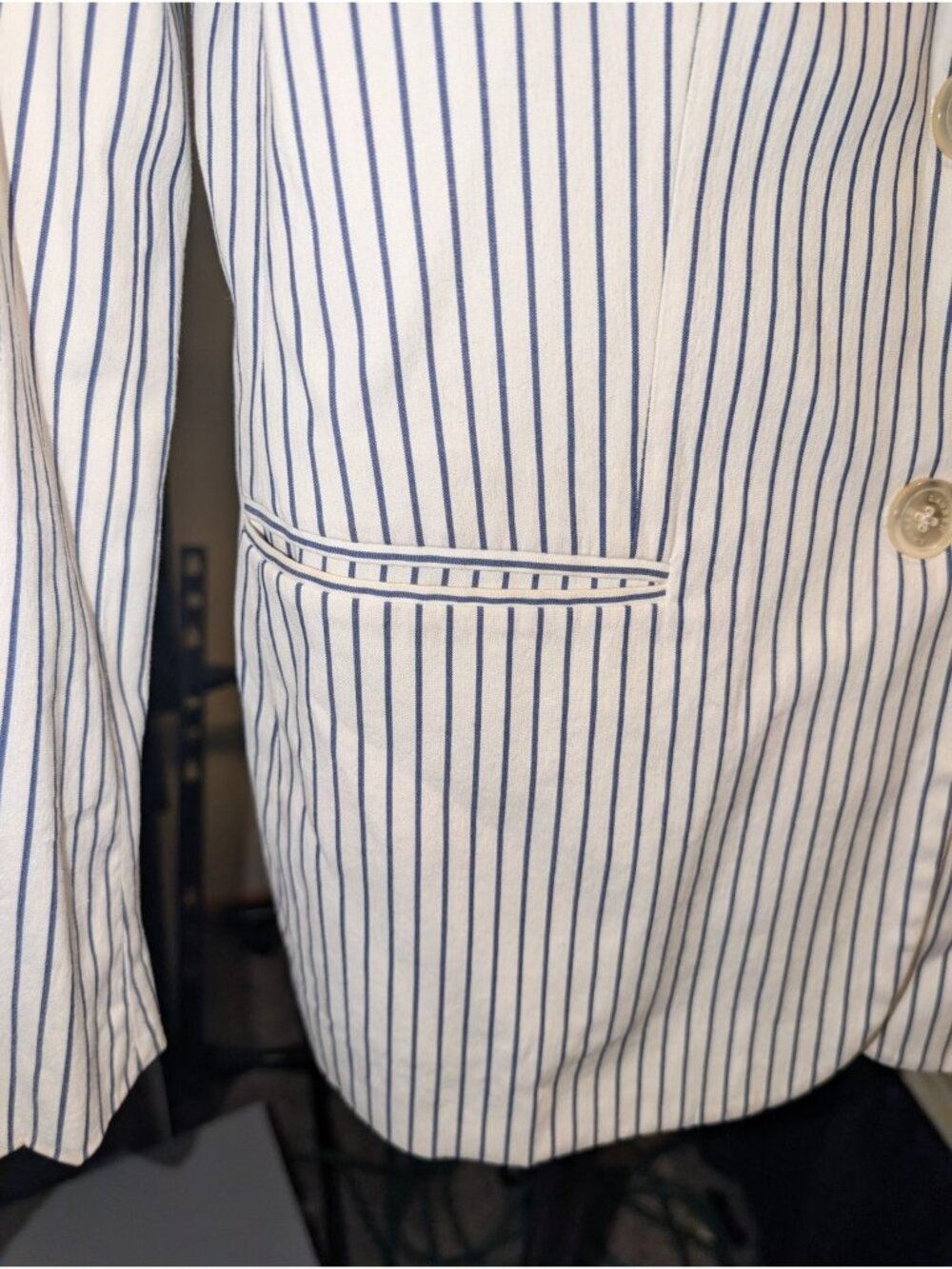 Lauren Ralph Lauren Womens Pantsuit 8 M White Blue Pinstripe Blazer Pants - Picture 5 of 16